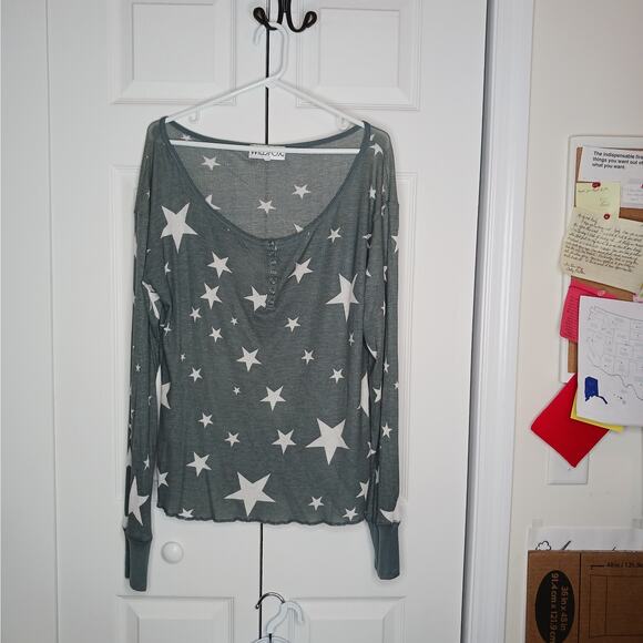 Wildfox Star Thermal Oversized Henley Top Sz Large - Picture 3 of 10
